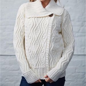 BLARNEY (NWOT) WOOLEN MILLS IRELAND Fiona One Button Aran Cardigan Sweater